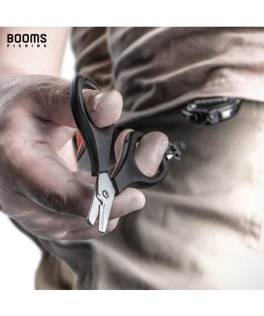 Booms Fishing S01 Braided Line Scissors Cutter | Saltwater/Freshwater Shears with Retractor | Black Serrated Fishing Tool - Buy Online on SooperMarket.com