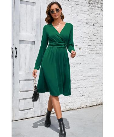 OUGES Women's Spring Casual Midi Dress with Long Sleeve V-Neck Floral Print and Pockets - Green - Buy Online on SooperMarket.com