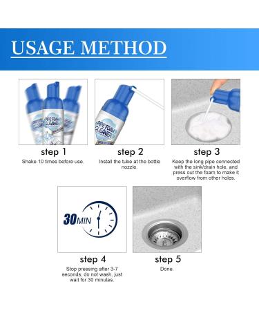 Herios Drain Foam Cleaner Liquid Hair Drain Clog Remover & Cleaner Pipe Dredge Deodorant Foam Cleaner for Shower Sink Drains (2) - Buy Online on SooperMarket.com