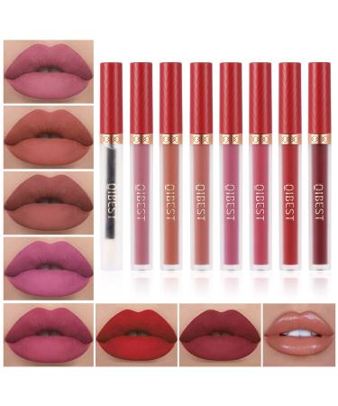 8pcs Matte Liquid Lipstick with Lip Plumper Makeup Set Velvety Long Lasting High Pigmented Nude Waterproof Lip Gloss Kit Girls Women Make Up Gift Set