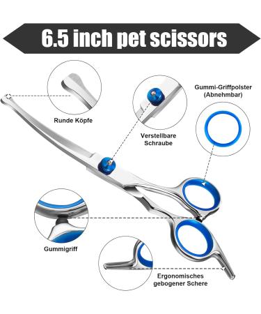 Jostift Dog & Cat Grooming Scissors Set | Curved Fur Scissors for Pets | Professional Round Cherry Blue Scissors - Buy Online on SooperMarket.com