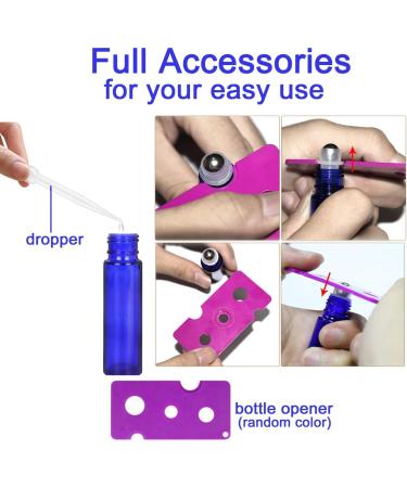 Alledomain 10Pcs 10ml Essential Oils Roller Bottles - Cobalt Blue Glass Rollers with Stainless Steel Balls | International Shipping Available - Buy Online on SooperMarket.com
