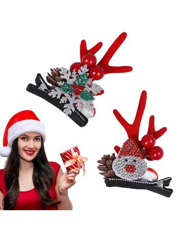 Christmas Antler Hair Clip - Santa Claus Reindeer Ears Barrettes | Portable Reindeer Antlers Ears Barrettes for Family Women Santa Claus red corner