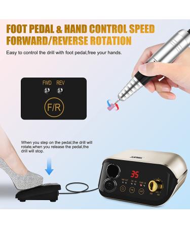 JUEMEL Professional Nail Drill Machine 35000rpm with Foot Pedal, Forward/Reverse Rotation, 125pcs Nail Drill Bits - Electric File for Gel Nails, Acrylic Manicure Pedicure Tool Kit, High-Speed Polishing & Shaping - Wall Plug Included - Buy Online on SooperMarket.com