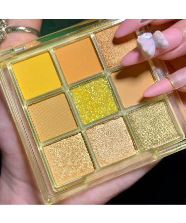 Yeweian Glitter Matte Eyeshadow Palette  9 Colors Shimmer Yellow Colorful Eyeshadow Makeup Palette  High Pigmented Lasting Waterproof Brown Eyeshadow Palette for Girl Women 07