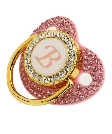 Gold Baby Pacifier Rhinestone Covered Rhinestone Lightweight Pacifier Set for 6-18 Months Baby Home Use (Letter B)