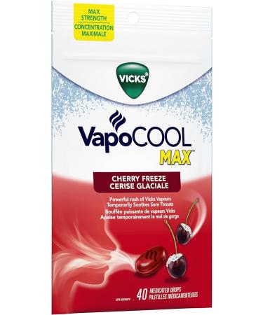 Vicks VapoCOOL Max Medicated Drops for Temporary Cough and Sore Throat Relief Cherry Freeze Flavor Lozenges 40 Count - Buy Online on SooperMarket.com