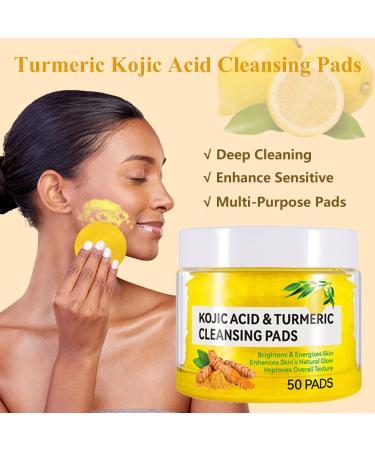 Turmeric Kojic Acid Cleansing Pads - Brightening Face Scrub for Dark Spots | 50pcs Gentle & Safe Skin Balance - Buy Online on SooperMarket.com