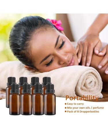 Alledomain 8Pcs 15ml Amber Glass Essential Oils Bottles with Black Cap & Dropper & Labels Empty Amber Bottle Refillable Sample Container for Massage oil/Aromatherapy/Perfume/Fragrance Carrier Oil 8pcs * 15ml - Buy Online on SooperMarket.com