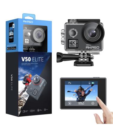 AKASO V50 Elite 4K60fps Touch Screen WiFi Action Camera Voice Control EIS Web Camera 131 feet Waterproof Camera Adjustable View Angle 8X Zoom Remote Control Sports Camera with Helmet Accessories Kit