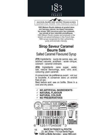 1883 Maison Routin Premium Salted Caramel Syrup 1L - Perfect for Coffee, Hot Chocolate, and Milkshakes - Pack of 1 - Buy Online on SooperMarket.com