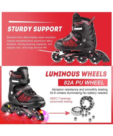 Caroma Adjustable Inline Skates with Light Up Wheels - Red Medium - Big Kid Size | Outdoor & Indoor Roller Blades for Kids, Youth, and Adults - Beginner Friendly - Buy Online on SooperMarket.com