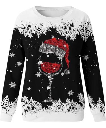 Women's Christmas Snowman & Penguin Print Sweatshirt | O-Neck Raglan Pullover | Cozy Xmas Jumper | Black, Size S - Buy Online on SooperMarket.com