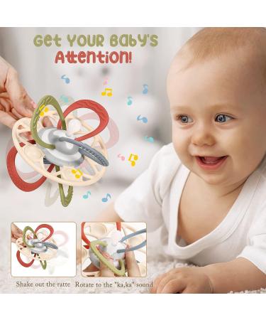 Zooawa Baby Teether - BPA-Free Silicone Sensory Toy for Teething Relief | Rattles & Chew Toy for 3-6 Months+ - Easy-to-Hold Beige - Buy Online on SooperMarket.com