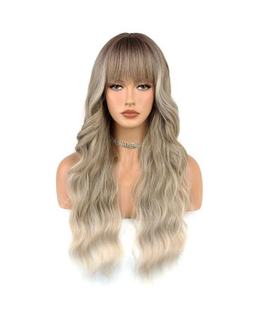 Faelbaty wig with long curls blonde wig with pony ombre brown to blonde wig women long curls wig girl natural curls wig party cosplay wig (25 "rt8/18g/60d#)