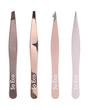 So Eco Rose Gold Tweezers Set - 4-Part Precision Beauty Tools for Flawless Brows | Eco-Friendly & International Shipping - Buy Online on SooperMarket.com