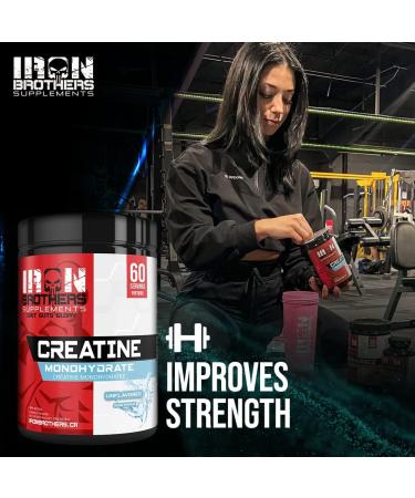 Iron Brothers Supplements - Pure Creatine Monohydrate Powder 300g - Creatine Powder for Post-Workout Muscle Building Strength Gains - Performance Booster for Men and Women | Unflavored - 60 Servings - Buy Online on SooperMarket.com