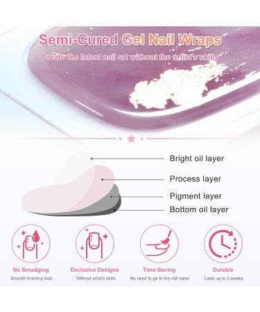Semi Cured Gel Nail Wraps 22Pcs Pink Glitter Gel Nail Polish Strips Self-Adhesive Gel Nail Stickers Salon-Quality French Manicure Stickers with Soft Glossy Gel Finish Easy to Apply & Remove Sparkle Pink - Buy Online on SooperMarket.com