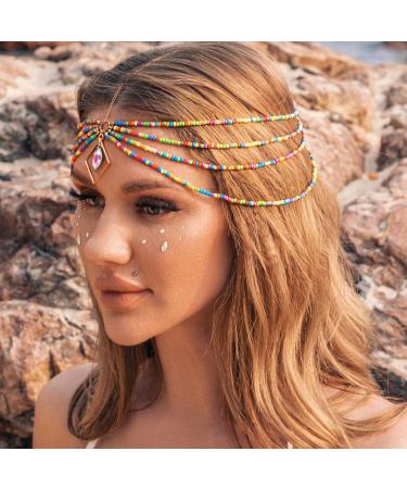 Boho Beaded Layered Head Chain - Colorful Beach Headpiece for Women and Girls - Buy Online on SooperMarket.com