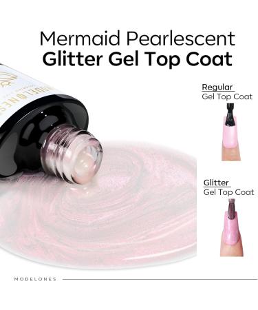 Modelones Glitter Gel Top Coat 2 in 1 Pearl Gel Nail Polish Clear Glitter Glossy Sparkle Finish Long Lasting Soak Off Mermaid Shimmer Pearlescent Glitter Gel Polish Nail Art Home DIY 10 ML - Buy Online on SooperMarket.com