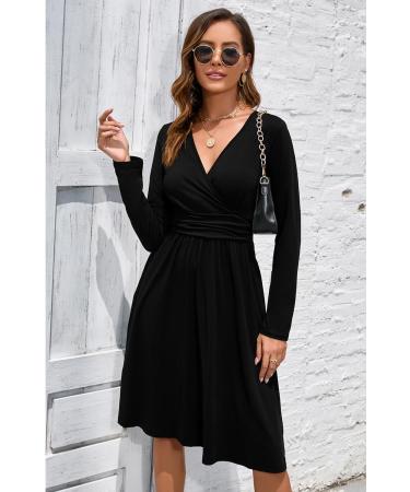 OUGES Women's Spring Casual Midi Dress - Long Sleeve V-Neck Floral Wrap Dress with Pockets - Buy Online on SooperMarket.com
