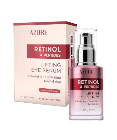 AZURE Retinol & Vitamin E Lifting Eye Serum - Anti Aging, De-Puffing & Revitalizing Dark Circle Corrector - Reduces Wrinkles, Fine Lines & Under Eye Bags - Calms & Soothes - Skin Care Made in Korea - 30mL