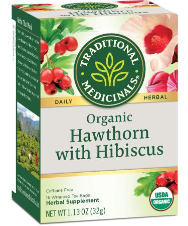 Traditional Medicinals Organic Hawthorn & Hibiscus Herbal Tea, Promotes Heart Health, (Pack of 1) - 16 Tea Bags