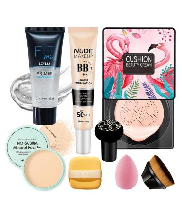 Mushroom Head Air Cushion CC Cream Foundation Set C Moisturizing BB Cream Foundation Makeup Long Lasting CC Cream Liquid Foundation Matte Concealer Foundation Suitable for All Skin Types
