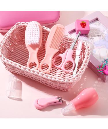 Baby Healthcare & Grooming Kit 7-in-1 | Nail Clipper, Brush, Comb, Scissors, File, Nasal Aspirator, Toothbrush | Pink Baby Safety Care Set - Buy Online on SooperMarket.com