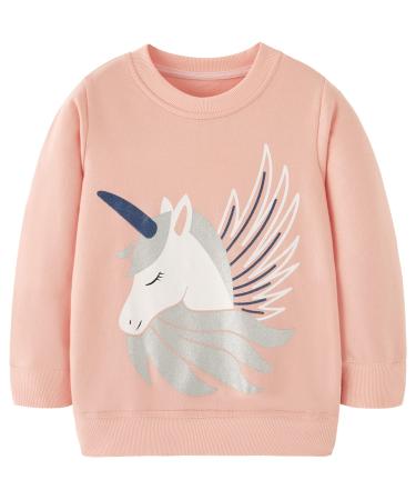Girls Sweatshirt for Kids Cotton Top Casual Jumper Girl T Shirt Toddler Clothes Long Sleeve Pullover Age 1-12 Years 3-4 Years Unicorn 03
