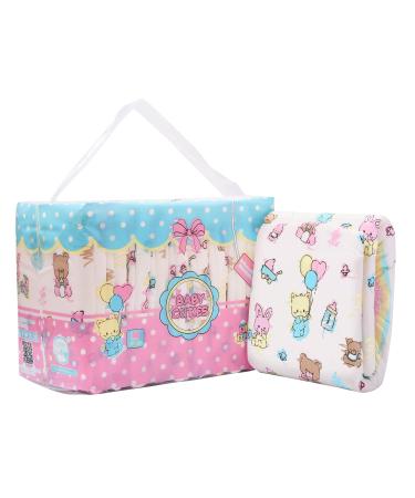 LittleForBig Printed Adult Brief Diapers Adult Baby Diaper Lover ABDL 10 Pack-Baby Cuties MM (10 Pack) Pink