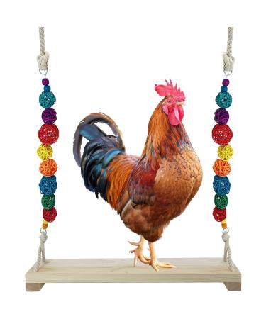 QIODAZOO Chicken Swing Perch Natural Wood Hanging Swing Toys for Chicken Coop/Birdcage Bird Swing Large for Hens Parakeets Macaw