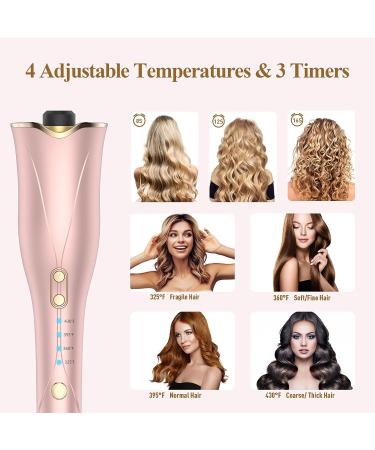 Auto Hair Curler - Automatic Curling Iron Wand with Rotating Barrel 4 Temps & 3 Timer Settings - Dual Voltage Fast Heating Gold - Buy Online on SooperMarket.com