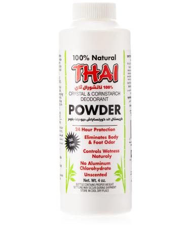 Thai Crystal Deodorant Natural Crystal & Cornstarch Deodorant Foot Body Powder  Unscented  4 Ounce