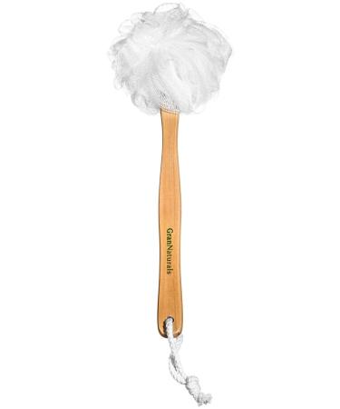 Shower Loofah on a Stick Body & Back Scrubber - Long Handled Mesh Bath Sponge Pouf Luffa Brush on a Stick with a Wood Handle for Men & Women - Easy Reach Body Wash & Lotion Applicator 1 Count (Pack of 1)