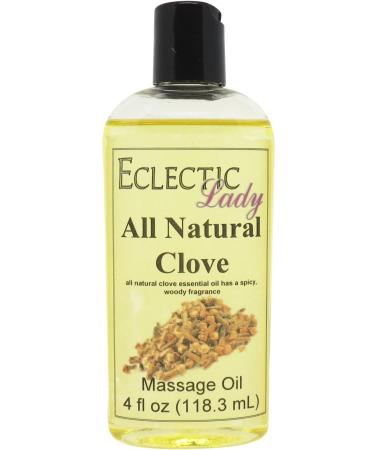 All Natural Clove Massage Oil 4 oz 100% Natural Ingredients with Sweet Almond & Jojoba Oil Relaxing Scent for Men & Women 4 Ounce