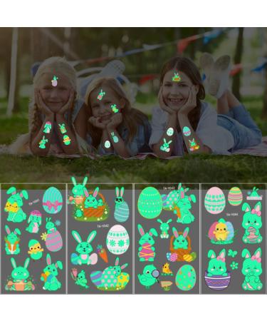 Easter Glow Temporary Tattoos - 73 Luminous Bunny Designs for Kids | Rabbit, Carrot, Eggs, Chick | Fun Party Favors - Buy Online on SooperMarket.com