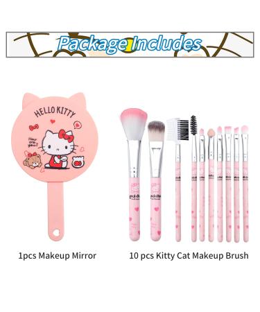 Kawaii Kitty Makeup Brush Set with Mirror Comb - 10pcs Cat Gift Set for Girls - Buy Online on SooperMarket.com