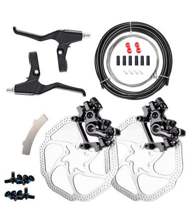 Farbetter Mechanical Bike Disc Brake Kit, Including Front and Rear Caliper, Brakes Cables, Brake Levers, 160mm Rotor, with Cable End Tips Caps, Rotating S-Hook Clips, Disc Rotor Adjuster Black
