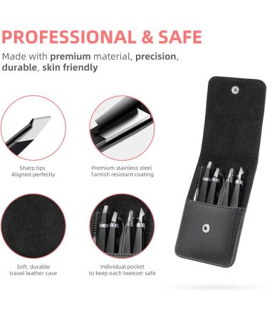6 Pack DOMAXCAI Tweezers Set with Case - Professional Precision Tweezer for Eyebrow, Facial Hair, Splinter, and Ingrown Hair Removal - Buy Online on SooperMarket.com