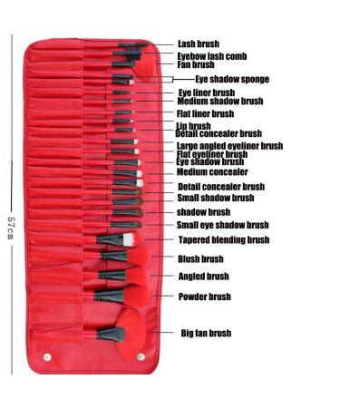 24-Piece Bamboo Handle Makeup Brush Set - Professional Foundation Blending Blush & Eye Brushes with Pouch & Brush Egg (Red) - International Shipping Available - Buy Online on SooperMarket.com