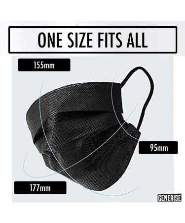 x150 Black Disposable Face Masks Generise 3Ply Non-Medical Face Masks UK Stock by YiHub - Breathable Disposable Face Masks Black to Cover Mouth & Nose - Buy Online on SooperMarket.com