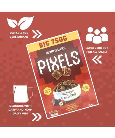 Mornflake - Pixels Hazelnut & Chocolate Cereal Crispy Breakfast Cereal Pillows Multipack of 8x 750g Vegetarian Chocolate Cereal. Wheat Pillows Filled With Real Chocolate and Hazelnut Filling - Buy Online on SooperMarket.com