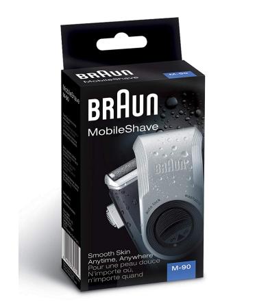 Braun MobileShave M-90 Travel Shaver Silver - Precision Trimmer, Smart Foil, Wide Floating Foil, Washable - Buy Online on SooperMarket.com