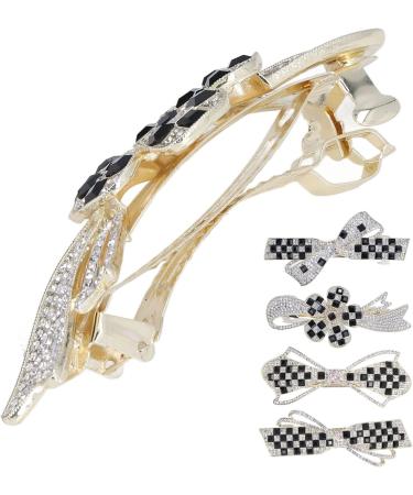 Shop Strass Hair Clips - Black & White Checkerboard Bowknot Ponytail Hairpins for Women & Girls - Stylish Hair Styling Tools - Buy Online on SooperMarket.com