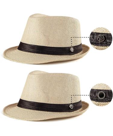 Beige Mens Straw Fedora Hat | Trilby Sun Panama Wool Hat | Size 7 1/4 (58cm) - Buy Online on SooperMarket.com