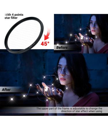 PROfezzion 67mm Star Filter Kit - 3 Pieces (4, 6, 8 Points) for Canon/Sony Camera Lens - Adjustable Starburst & Cross Star Effect Filter Set - Buy Online on SooperMarket.com