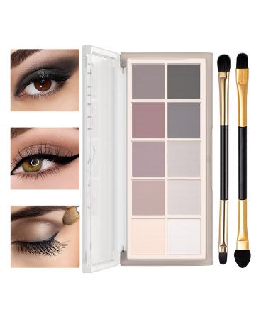 10 Colors Eyeshadow Palette  Wterproof Long Lasting High Pigment Eyeshadow Palette Ultra-Blendable Smooth Matte Eye Makeup Palette Naturing-Looking Nude Matte Eyeshadow with 2 Brush(Cement color) 04 Cement Color