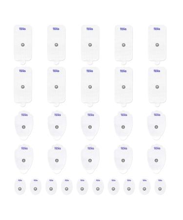 Premium Quality TENS Electrodes, 30 Pack Assortment with Small, Large and XL TENS Replacement Electrode Pads for TENS Units, Discount TENS Brand (Assortment, 30 Pack) 30 Piece Assortment