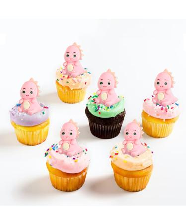 4 pieces pink cartoon dinosaurs cupcake topers 3D cartoon dinosaur toys Torte decoration picks baby party birthday party cake decorations supplies dragon-10